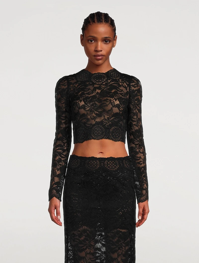Long-Sleeve Lace Crop Top