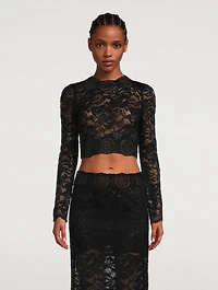 Long-Sleeve Lace Crop Top
