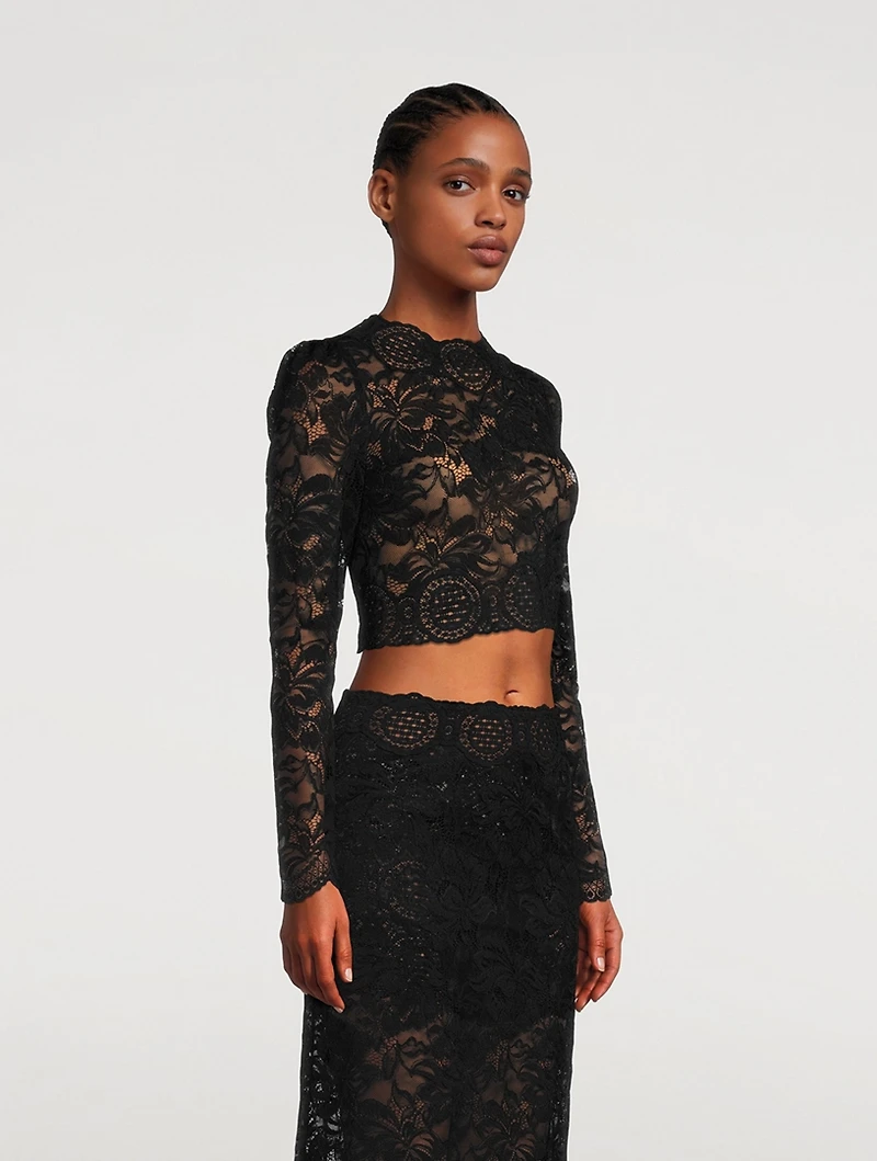 Long-Sleeve Lace Crop Top