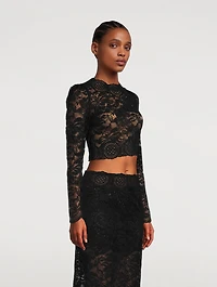 Long-Sleeve Lace Crop Top