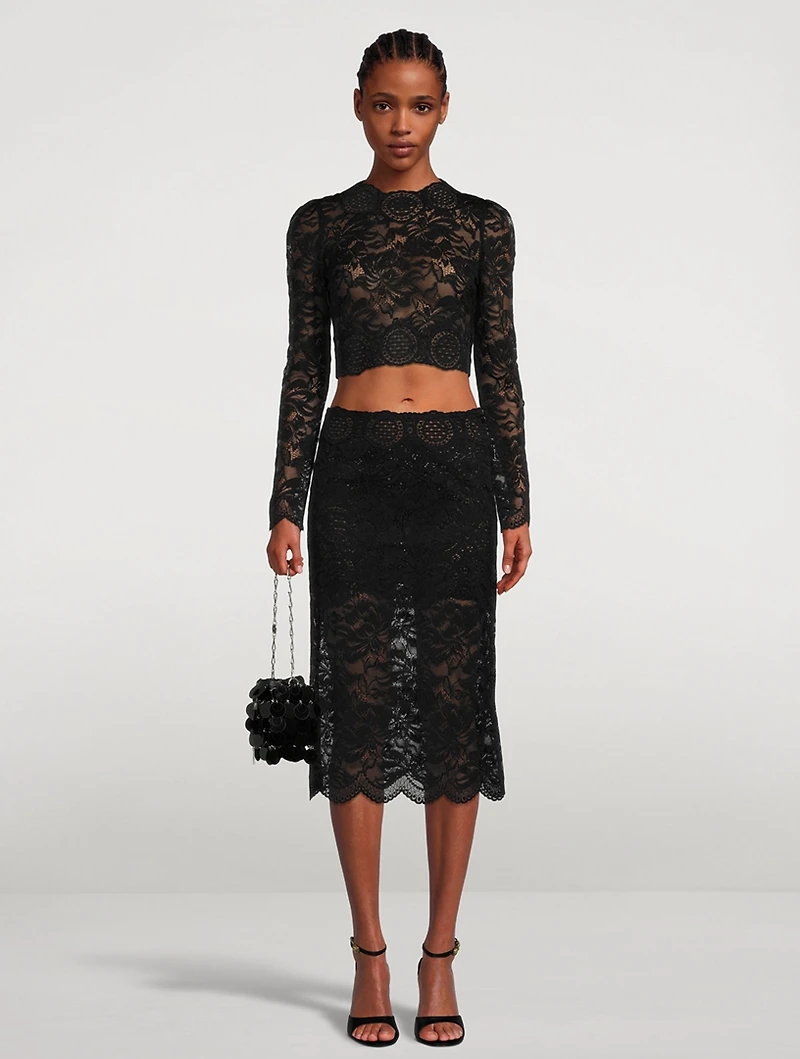 Long-Sleeve Lace Crop Top