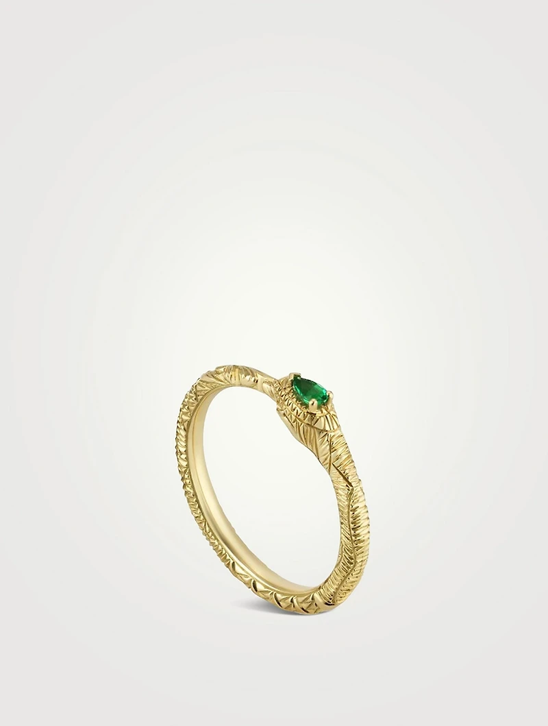 Ouroboros 18K Gold Ring With Emerald