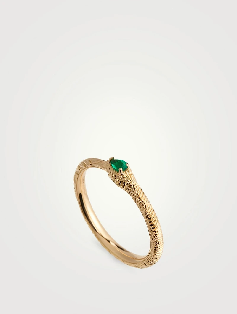 Ouroboros 18K Gold Ring With Emerald