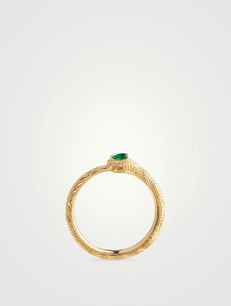 Ouroboros 18K Gold Ring With Emerald