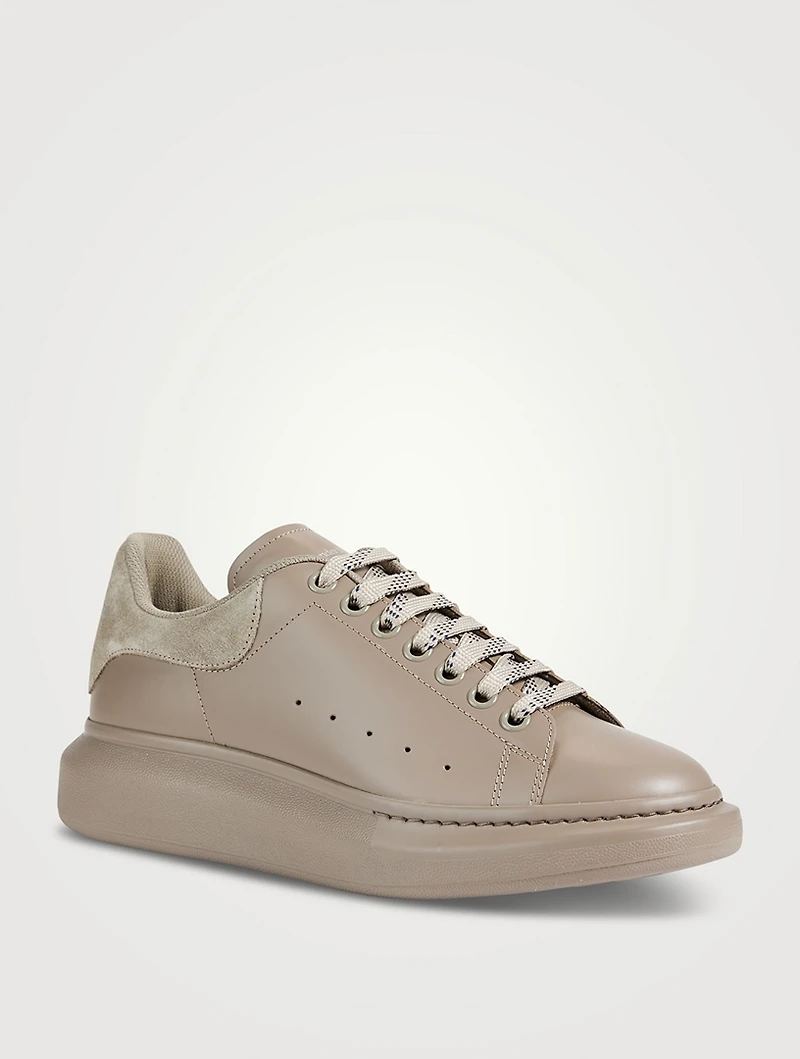 Oversized Leather Sneakers With Suede Heel