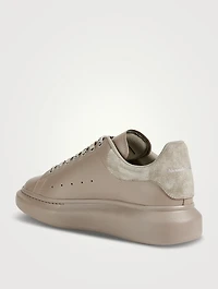 Oversized Leather Sneakers With Suede Heel