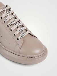 Oversized Leather Sneakers With Suede Heel