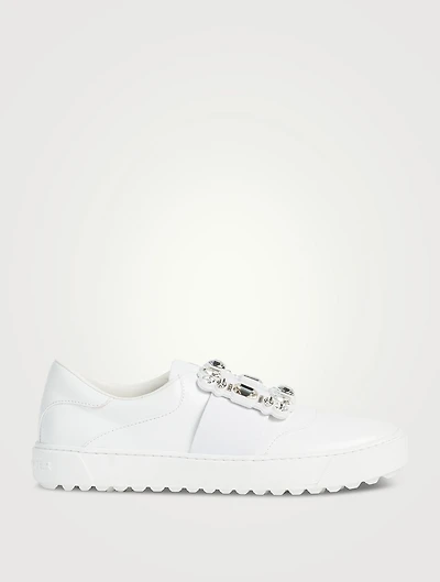 Very Vivier Strass Buckle Leather Sneakers