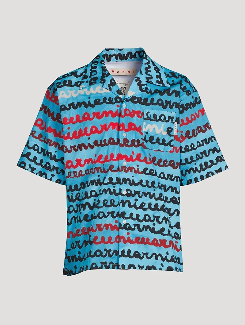 Cotton Bowling Shirt Logo Print