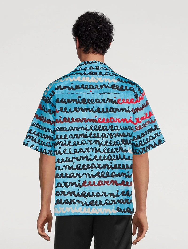 Cotton Bowling Shirt Logo Print