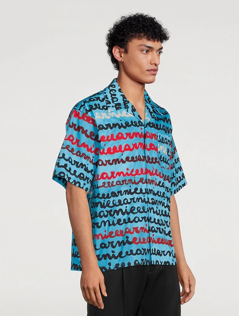 Cotton Bowling Shirt Logo Print