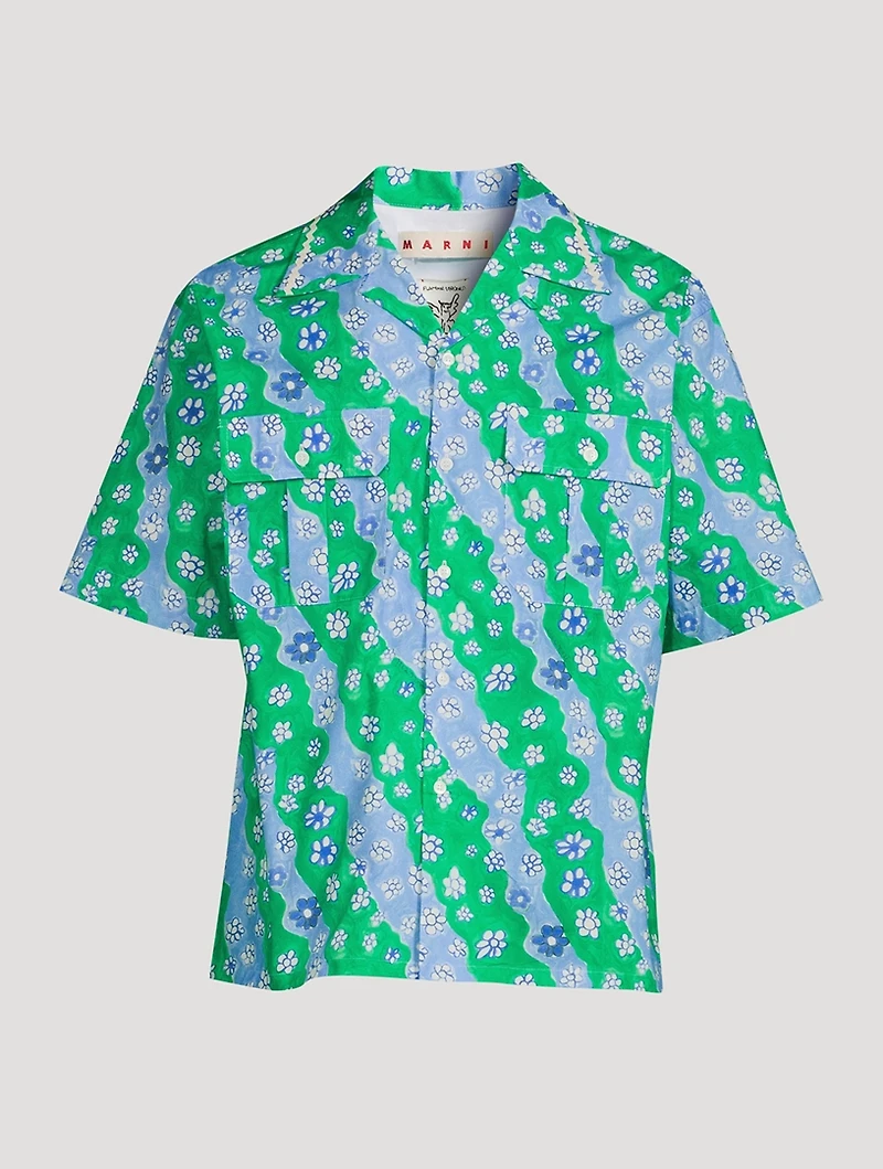 Poplin Bowling Shirt Flowers Print