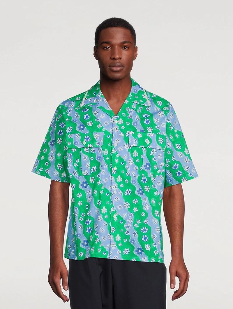 Poplin Bowling Shirt Flowers Print