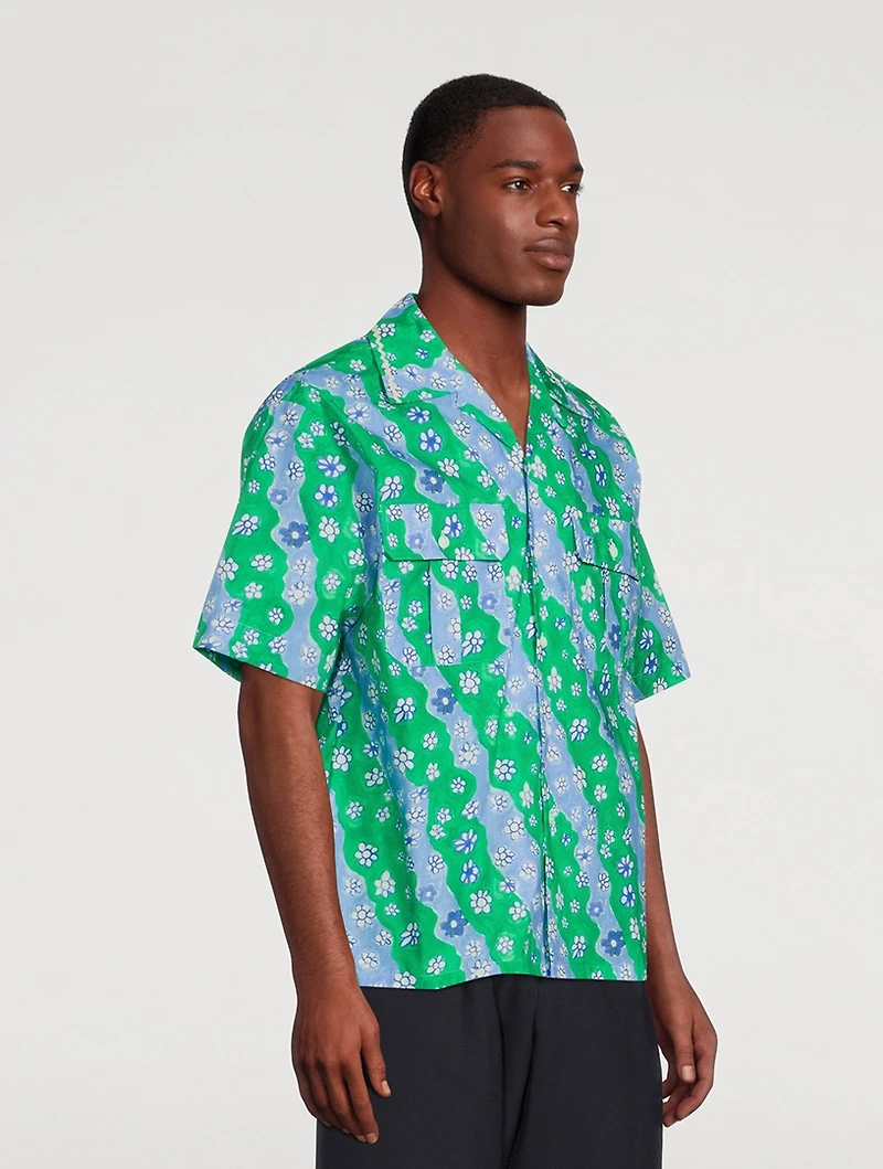 Poplin Bowling Shirt Flowers Print