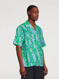 Poplin Bowling Shirt Flowers Print