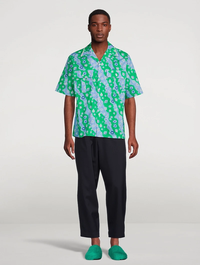 Poplin Bowling Shirt Flowers Print
