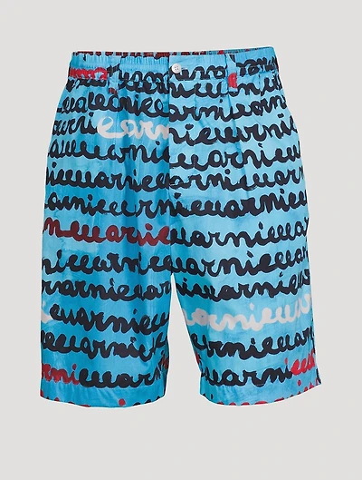 Cotton Poplin Shorts Logo Print