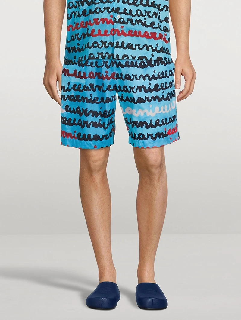 Cotton Poplin Shorts Logo Print