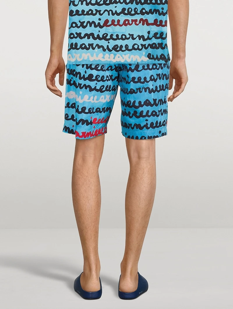 Cotton Poplin Shorts Logo Print