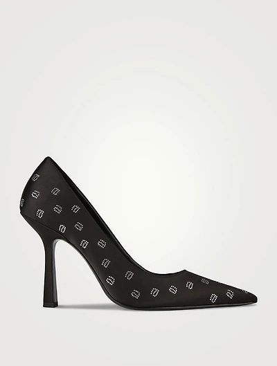 Delphine Crystal Logo Satin Pumps