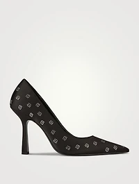 Delphine Crystal Logo Satin Pumps