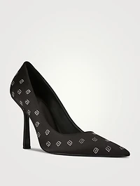 Delphine Crystal Logo Satin Pumps