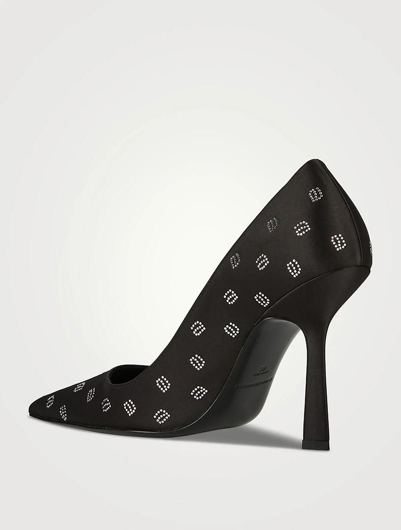 Delphine Crystal Logo Satin Pumps