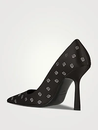 Delphine Crystal Logo Satin Pumps