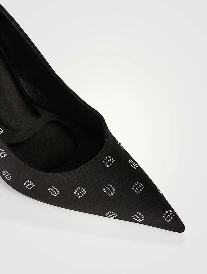 Delphine Crystal Logo Satin Pumps