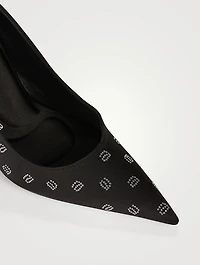 Delphine Crystal Logo Satin Pumps