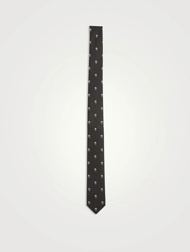 Polka Dot Silk Tie With Skull