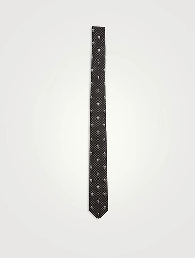 Polka Dot Silk Tie With Skull