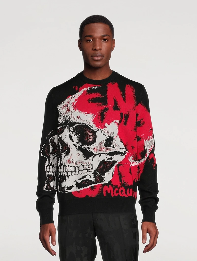 Wool-Blend Graffiti Jacquard Pants