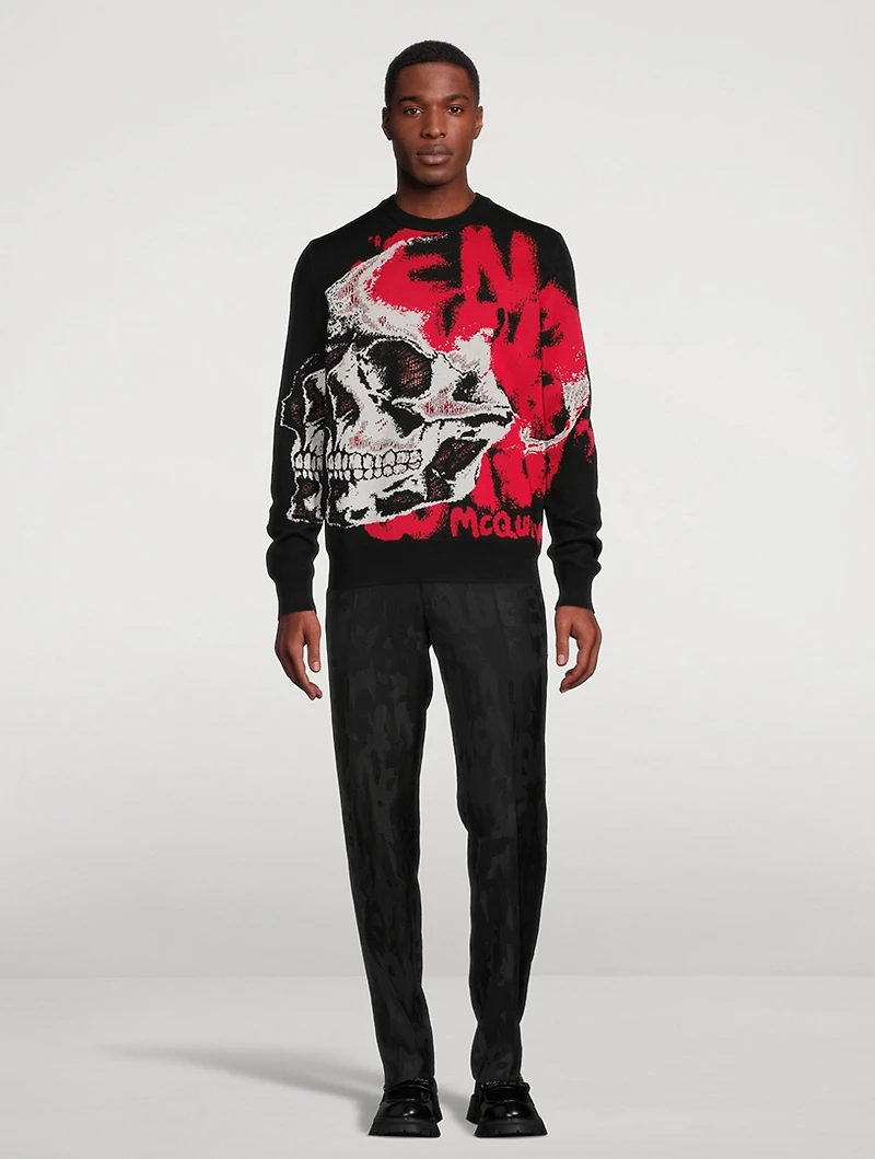 Wool-Blend Graffiti Jacquard Pants
