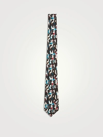 Silk Tie In Watercolour Graffiti Print