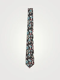 Silk Tie In Watercolour Graffiti Print
