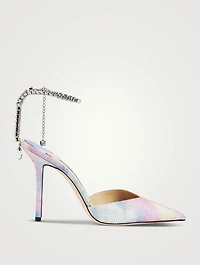 Saeda Satin Pumps With Crystal Ankle Strap