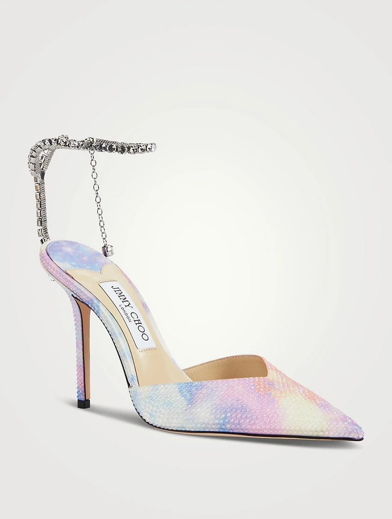 Saeda Satin Pumps With Crystal Ankle Strap