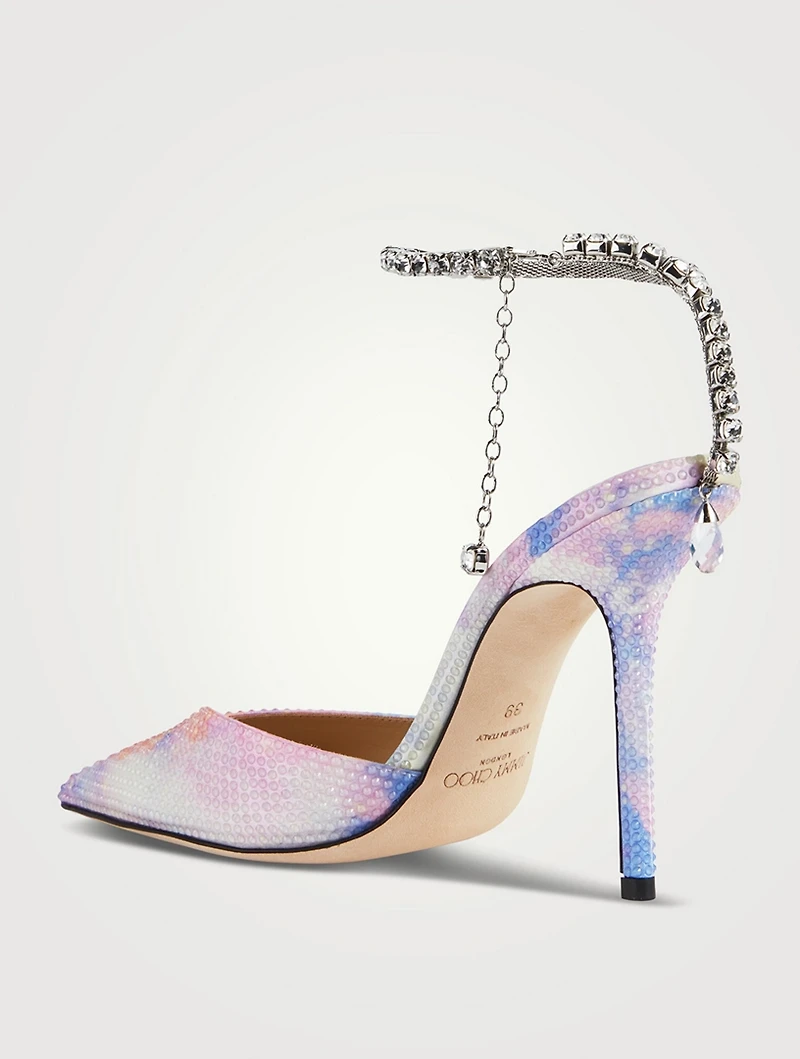 Saeda Satin Pumps With Crystal Ankle Strap