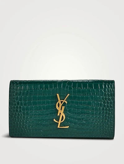 Large YSL Monogram Croc-Embossed Leather Wallet