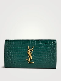 Large YSL Monogram Croc-Embossed Leather Wallet