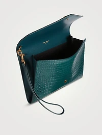 YSL Monogram Croc-Embossed Leather Wristlet Pouch