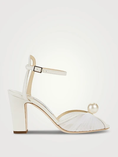 Sacaria Pearl-Embellished Leather And Tulle Sandals