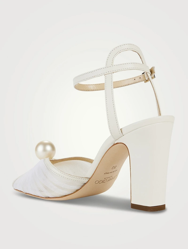 Sacaria Pearl-Embellished Leather And Tulle Sandals