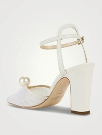 Sacaria Pearl-Embellished Leather And Tulle Sandals