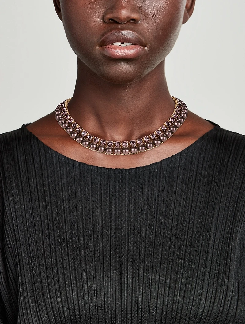 Crystal And Faux Pearl Choker Necklace
