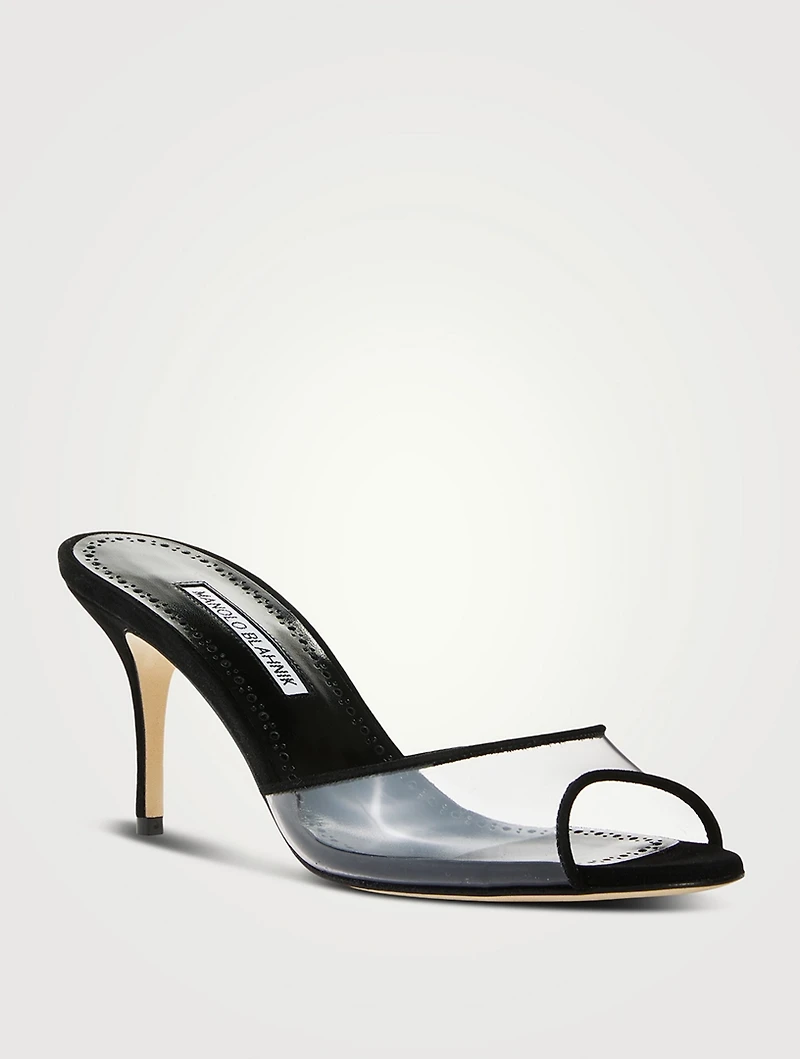 Jadifa Suede And PVC Peep-Toe Mules