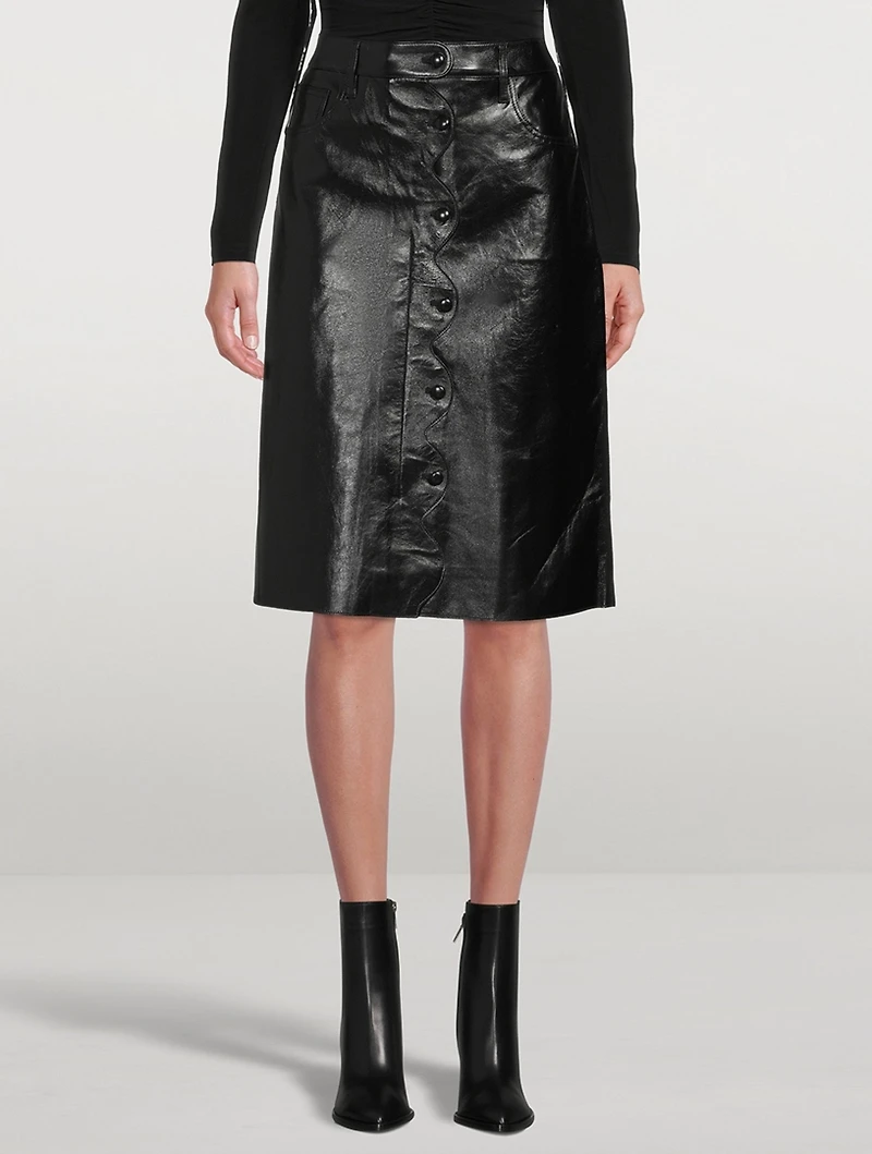 Scallop Patent Leather Midi Skirt