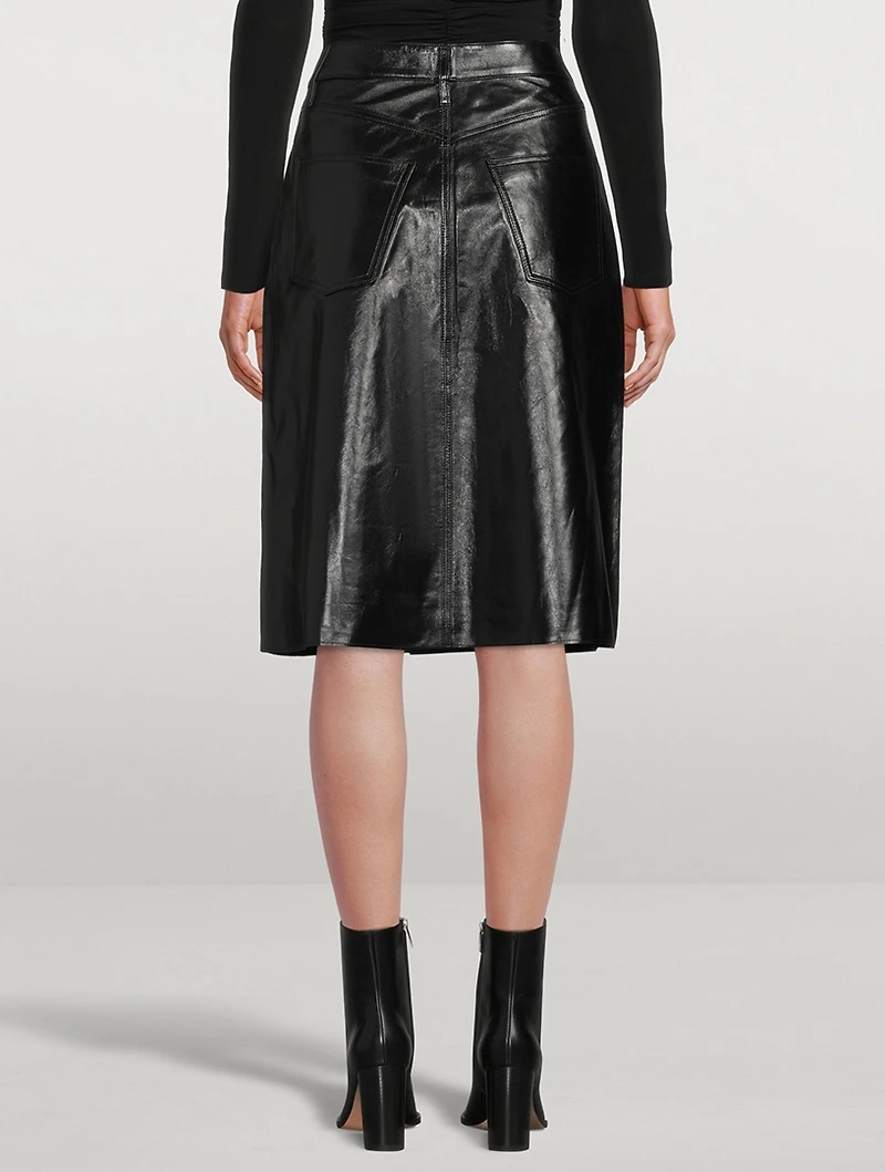Scallop Patent Leather Midi Skirt