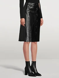 Scallop Patent Leather Midi Skirt